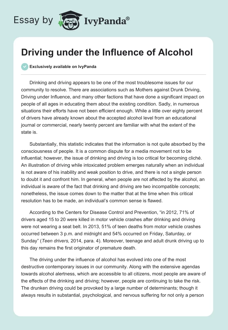 Driving Under the Influence of Alcohol. Page 1