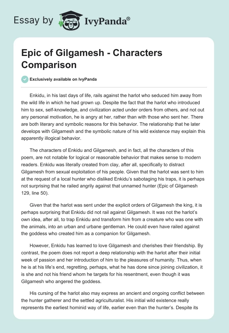 "Epic of Gilgamesh" - Characters Comparison. Page 1