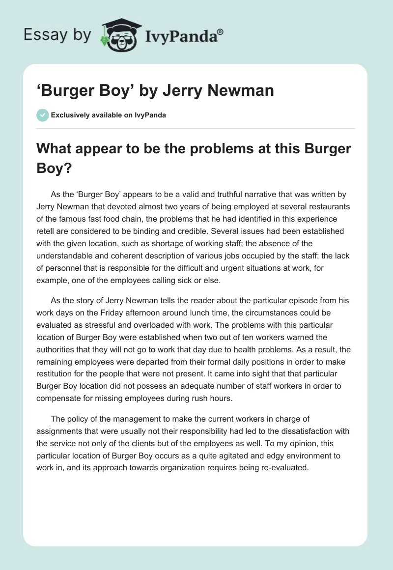 ‘Burger Boy’ by Jerry Newman. Page 1