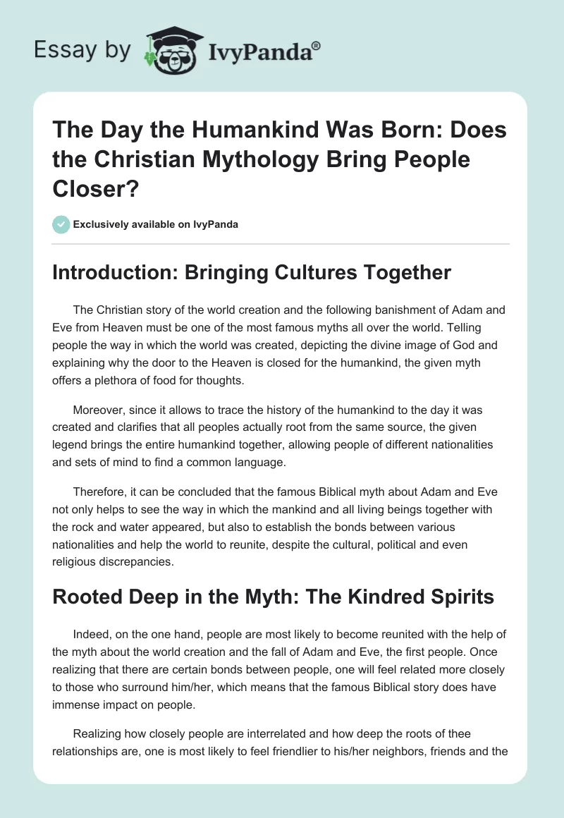 The Day the Humankind Was Born: Does the Christian Mythology Bring People Closer?. Page 1
