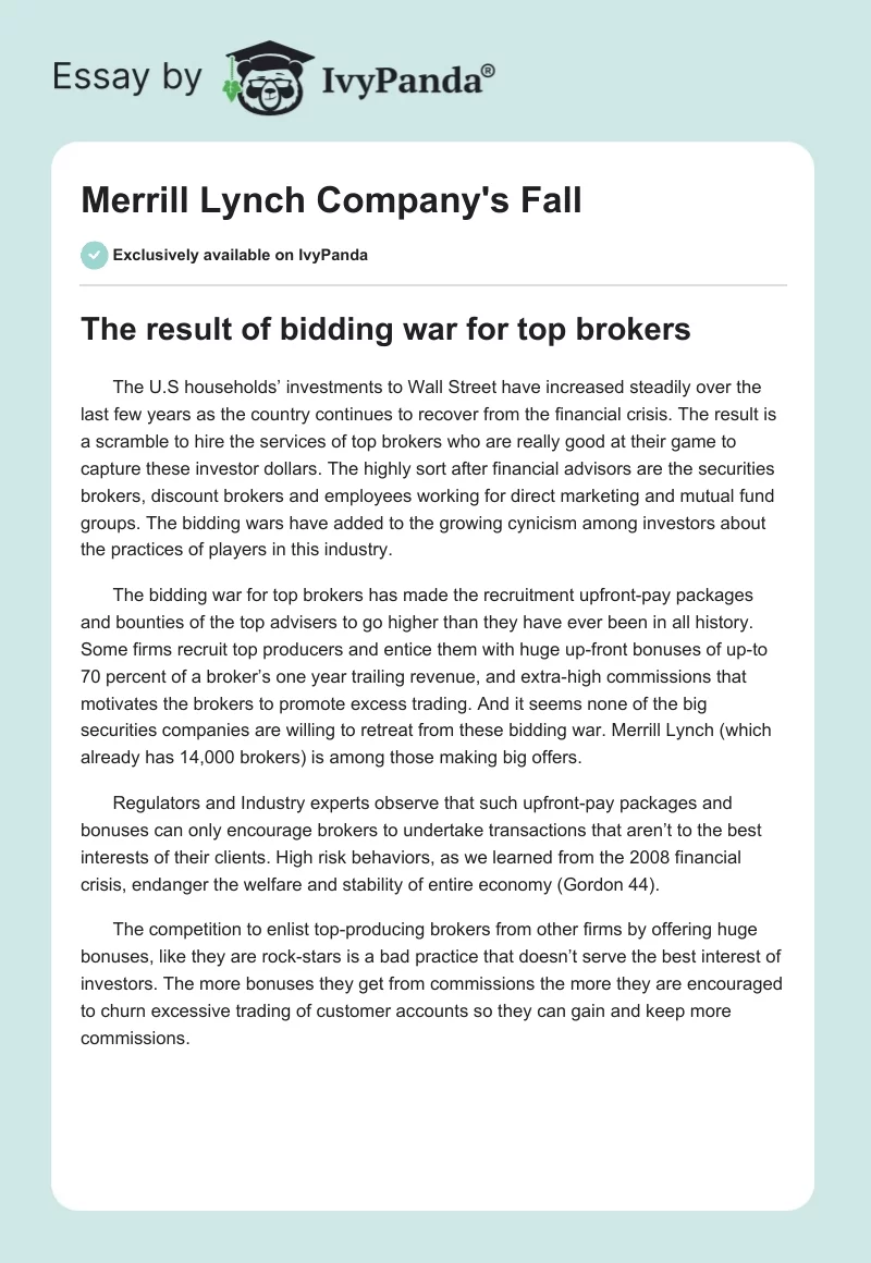 Merrill Lynch Company's Fall. Page 1