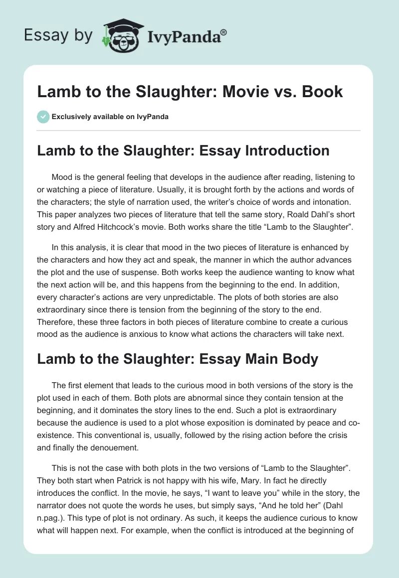 Lamb to the Slaughter: Movie vs. Book. Page 1
