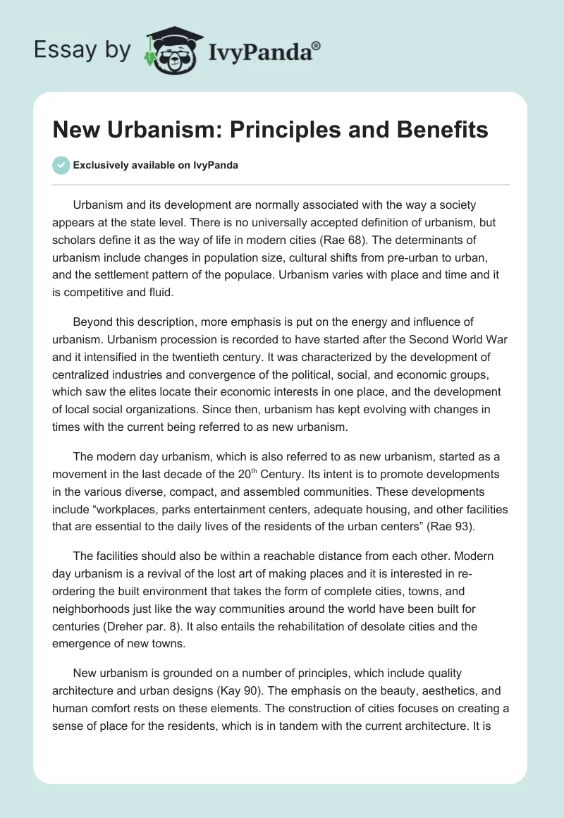 New Urbanism: Principles and Benefits. Page 1