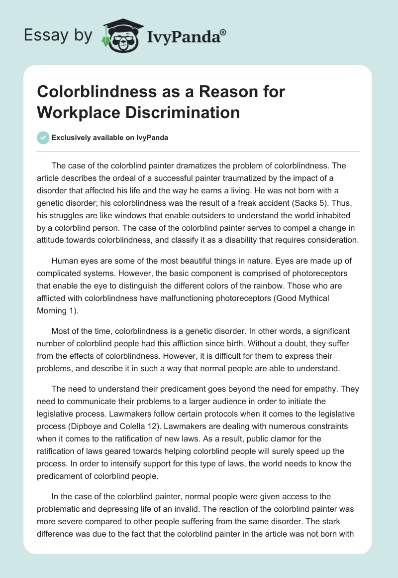 Colorblindness as a Reason for Workplace Discrimination. Page 1