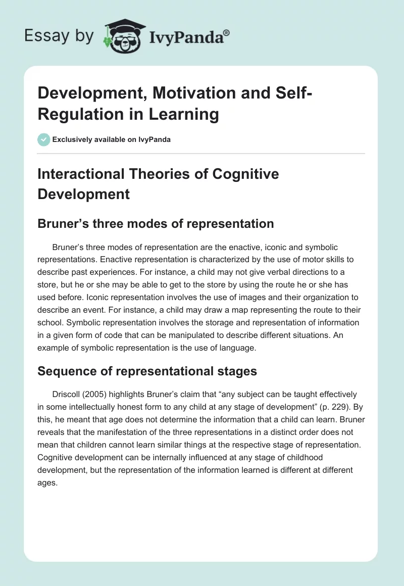 Development, Motivation and Self-Regulation in Learning. Page 1