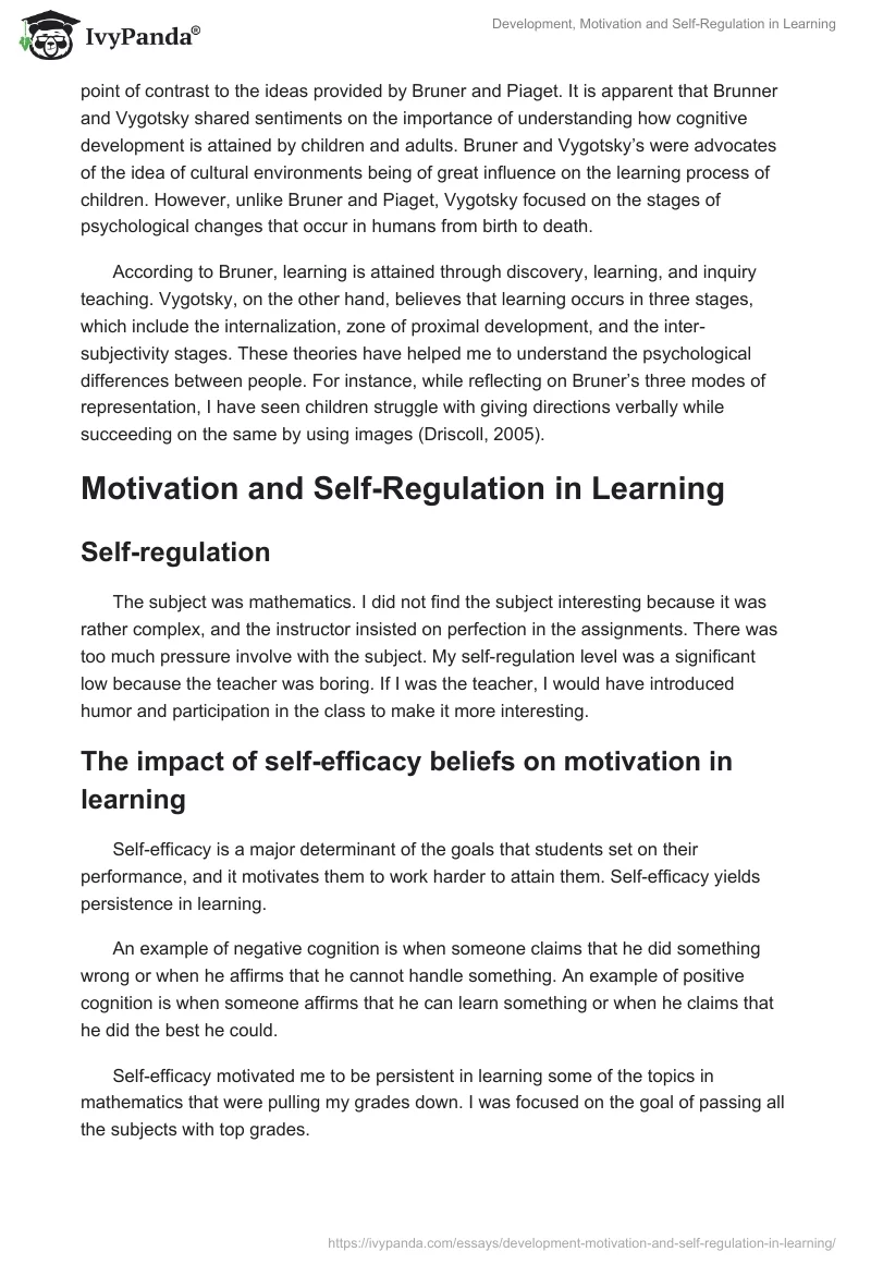 Development, Motivation and Self-Regulation in Learning. Page 3
