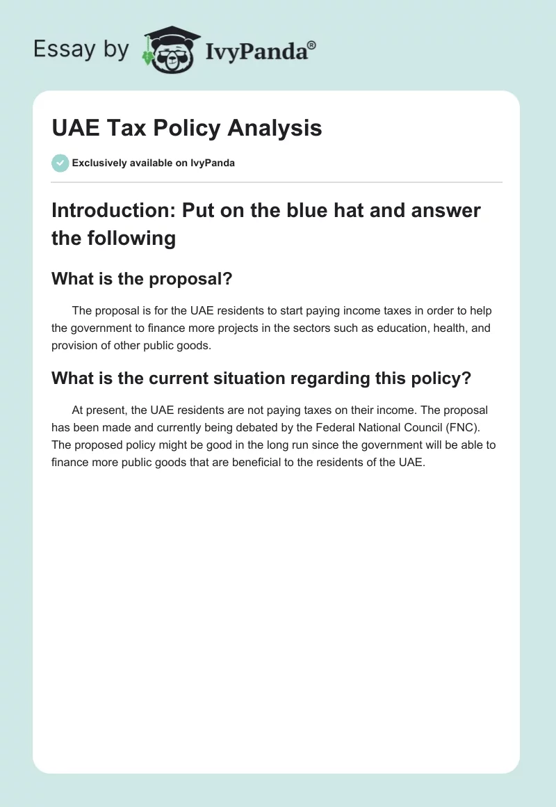 UAE Tax Policy Analysis. Page 1