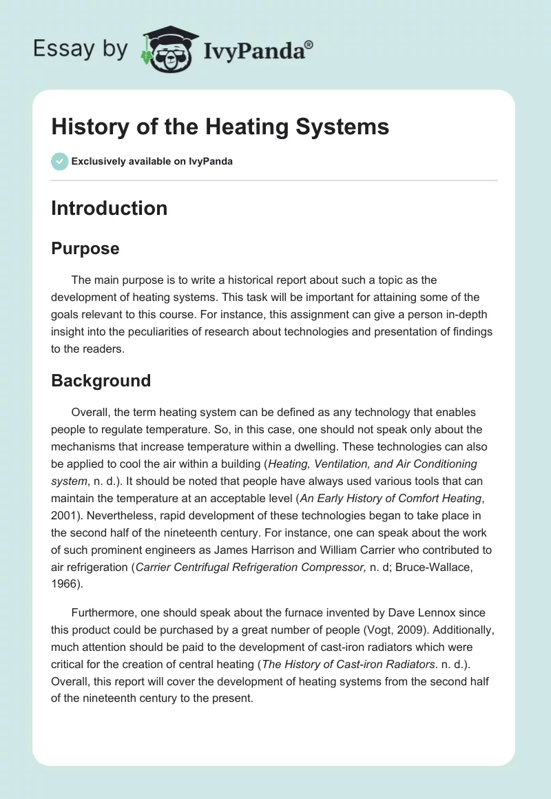 History of the Heating Systems. Page 1