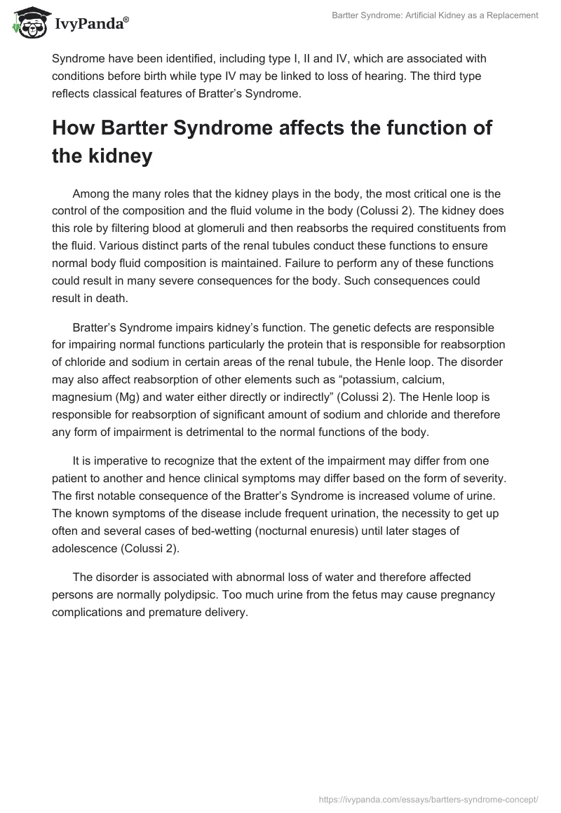 Bartter Syndrome: Artificial Kidney as a Replacement. Page 2