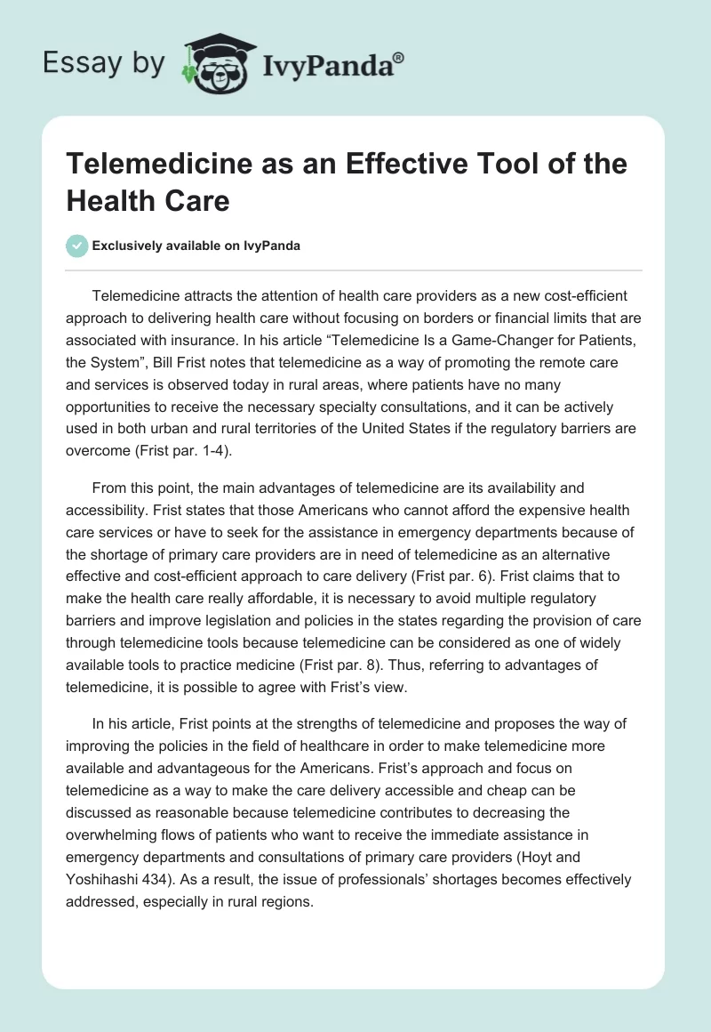 Telemedicine as an Effective Tool of the Health Care. Page 1