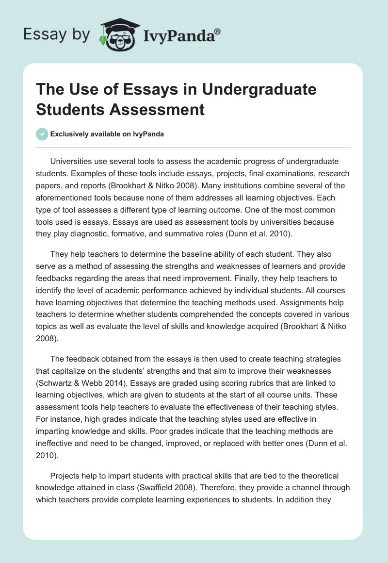 The Use of Essays in Undergraduate Students Assessment. Page 1