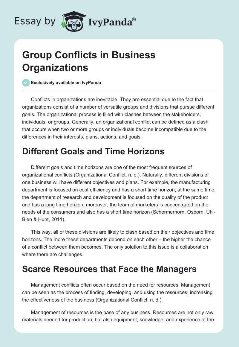 Group Conflicts in Business Organizations. Page 1