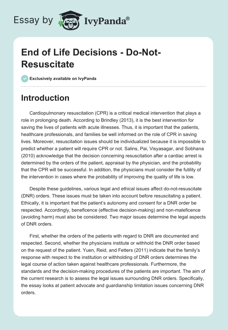 End of Life Decisions - Do-Not-Resuscitate. Page 1