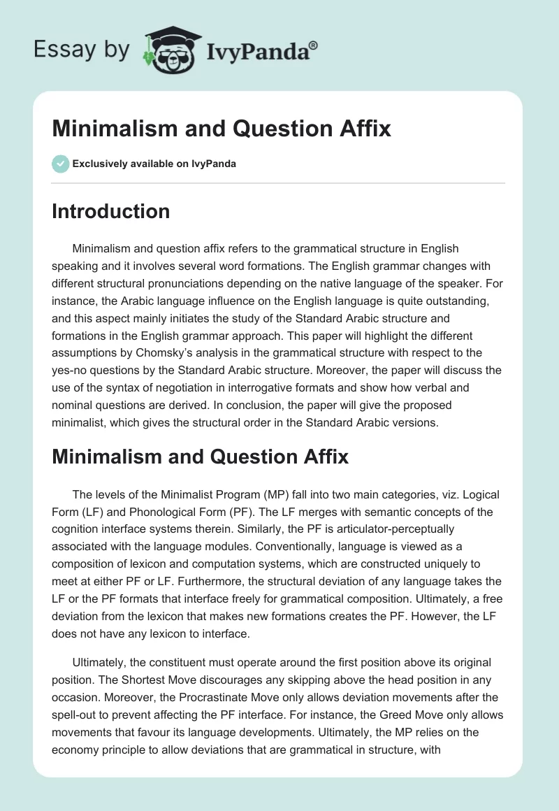 Minimalism and Question Affix. Page 1