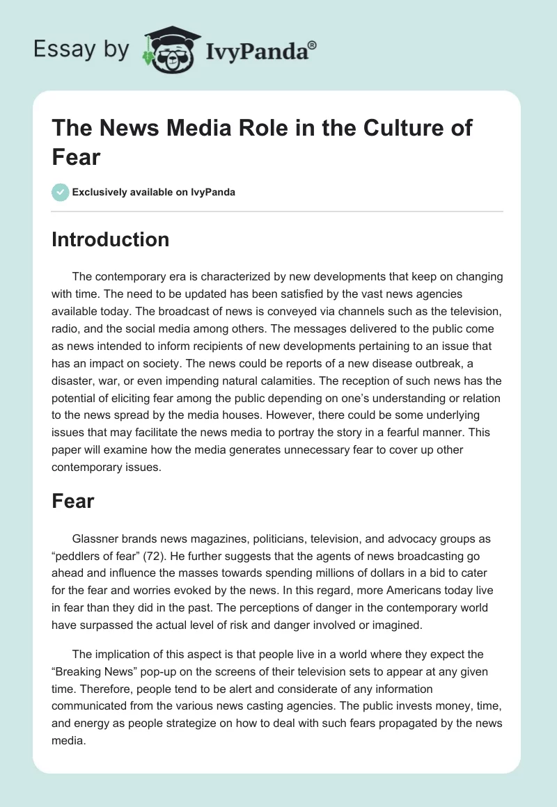 The News Media Role in the Culture of Fear. Page 1