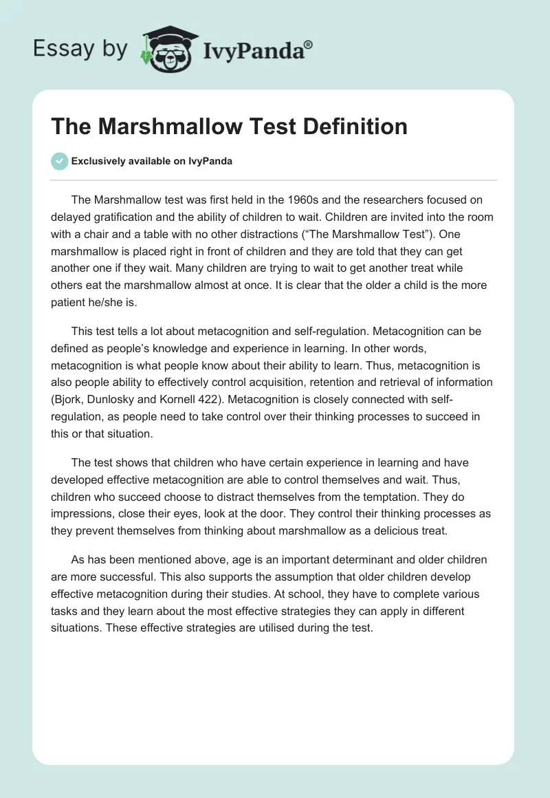 The Marshmallow Test Definition. Page 1