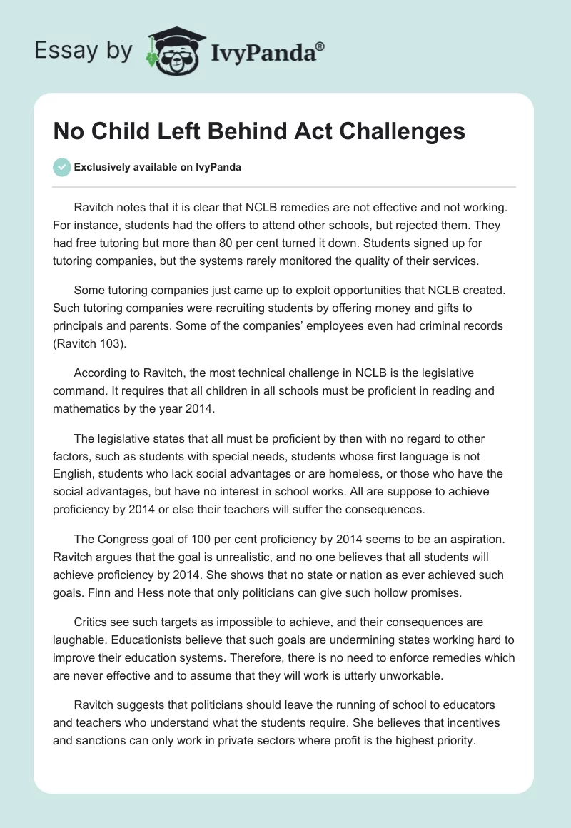 "No Child Left Behind" Act Challenges. Page 1