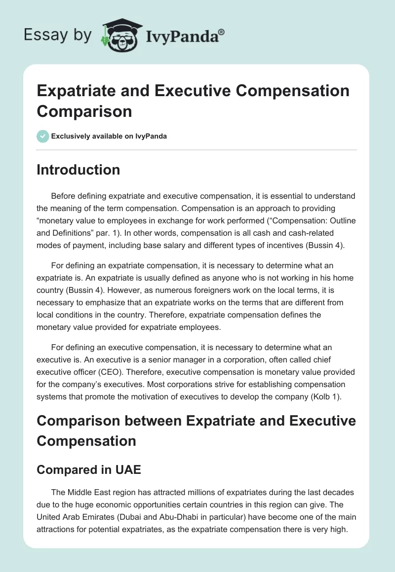 Expatriate and Executive Compensation Comparison. Page 1