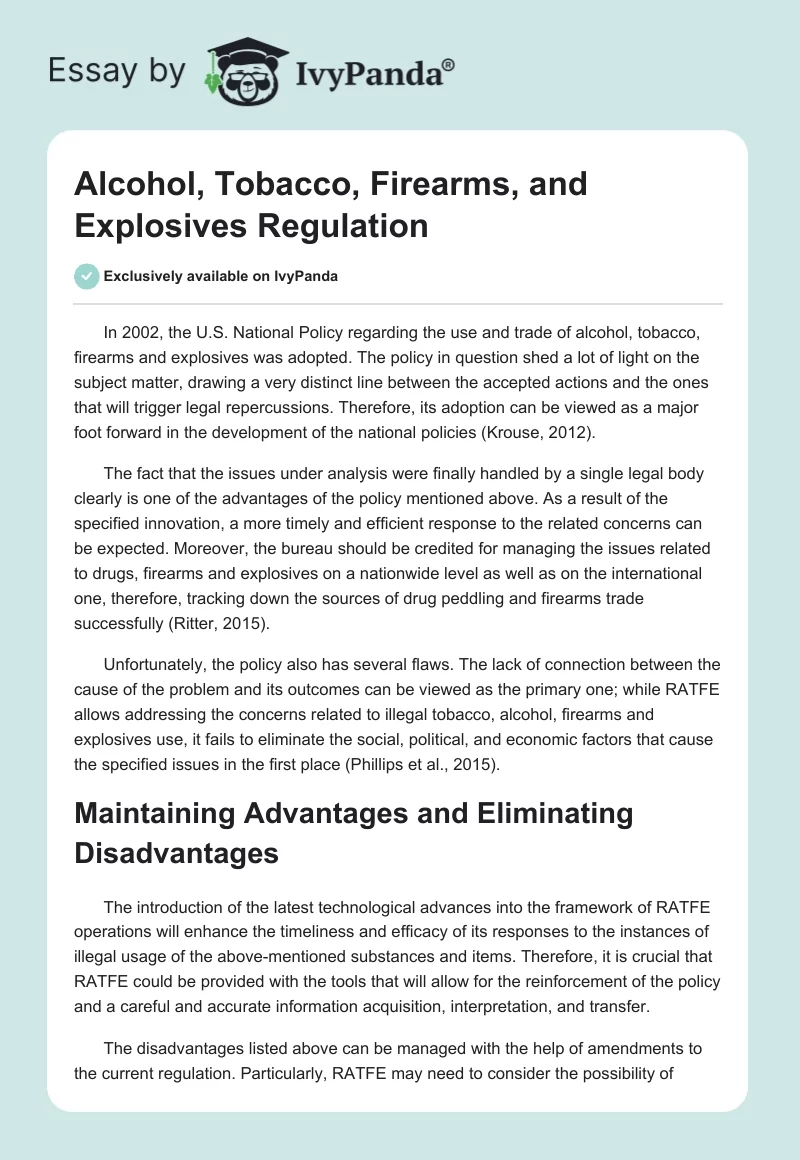 Alcohol, Tobacco, Firearms, and Explosives Regulation. Page 1
