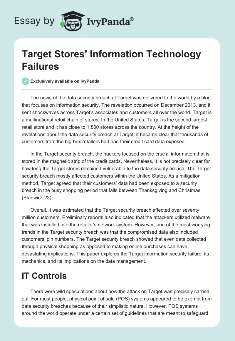 Target Stores' Information Technology Failures. Page 1