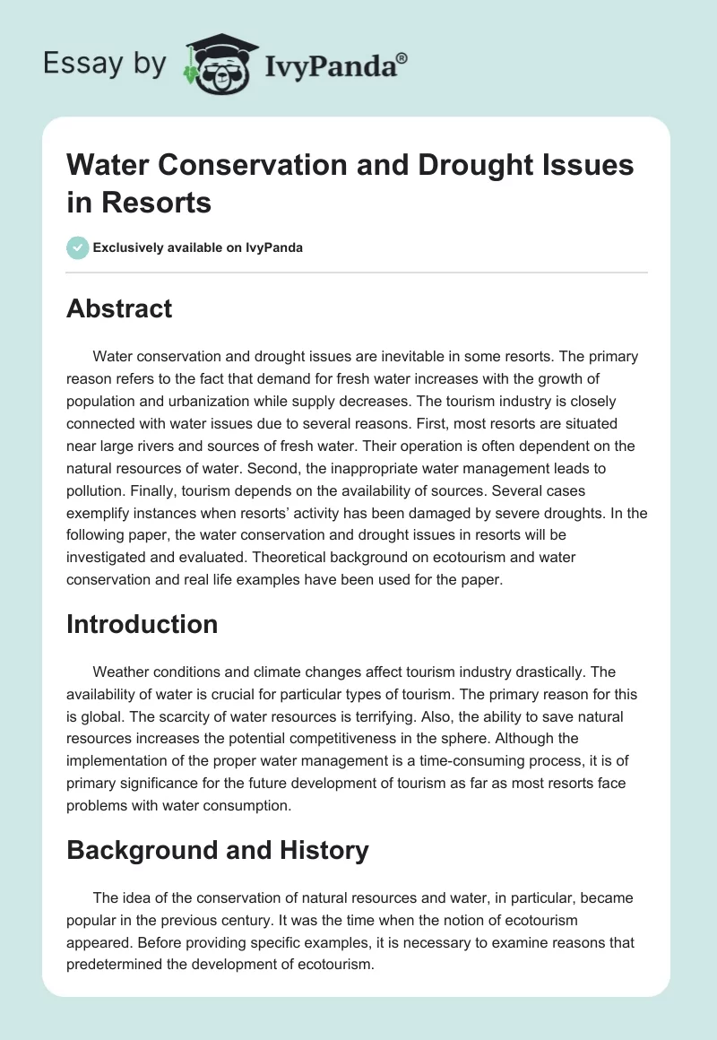 Water Conservation and Drought Issues in Resorts. Page 1