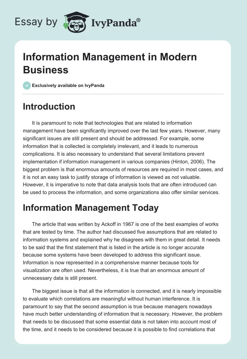 Information Management in Modern Business. Page 1