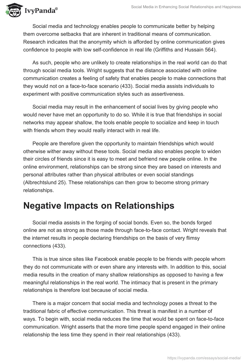 Social Media in Enhancing Social Relationships and Happiness. Page 2