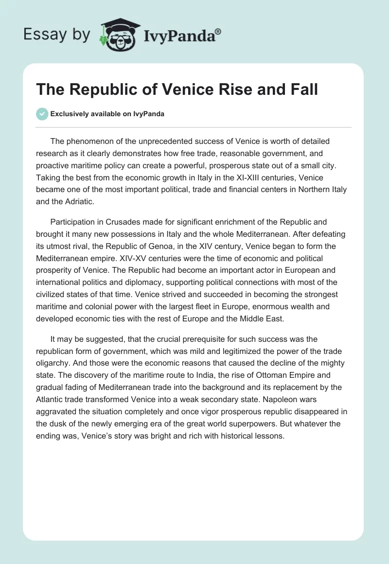 The Republic of Venice Rise and Fall. Page 1