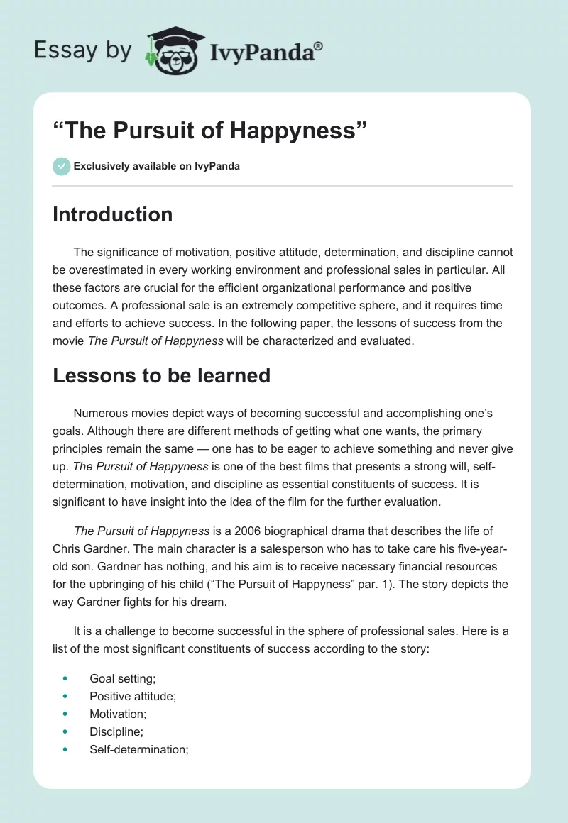 “The Pursuit of Happyness”. Page 1