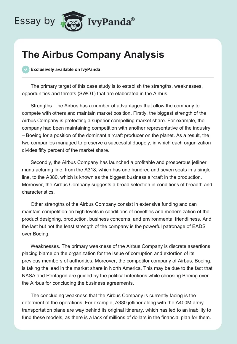 The Airbus Company Analysis. Page 1