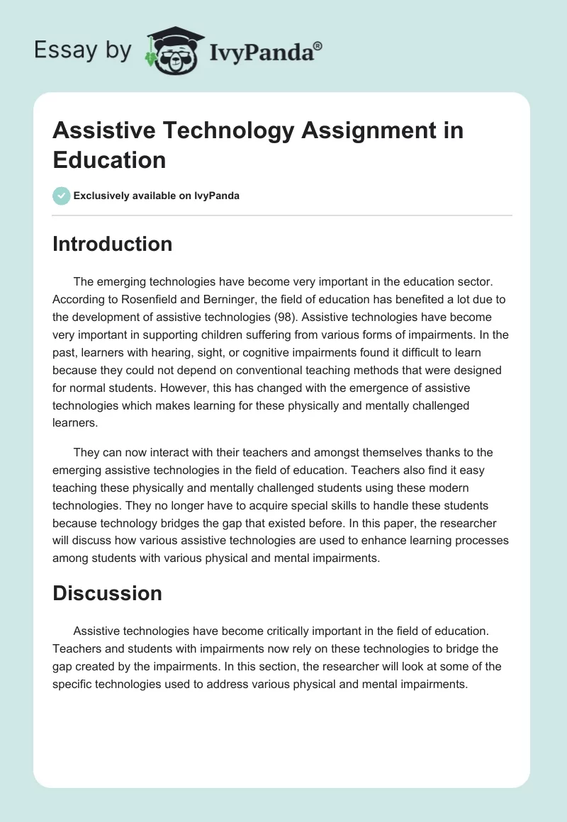 Assistive Technology Assignment in Education. Page 1