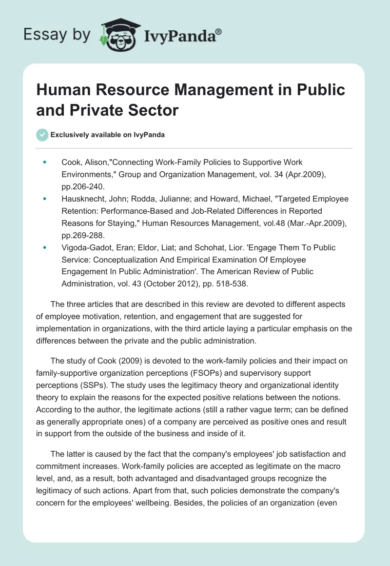 Human Resource Management in Public and Private Sector. Page 1