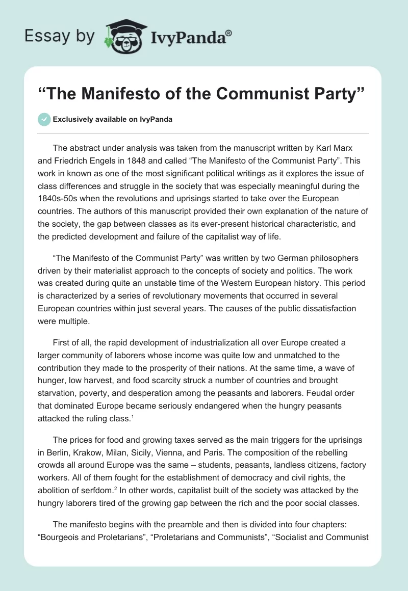 “The Manifesto of the Communist Party”. Page 1