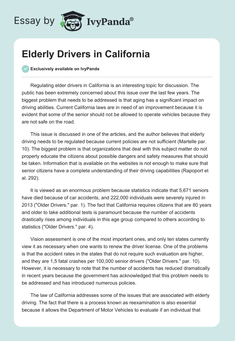 Elderly Drivers in California. Page 1