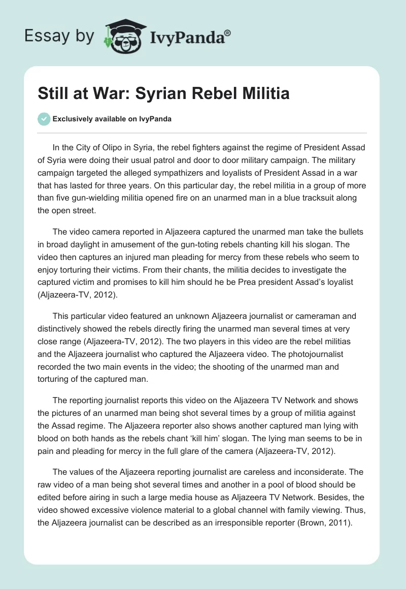 Still at War: Syrian Rebel Militia. Page 1