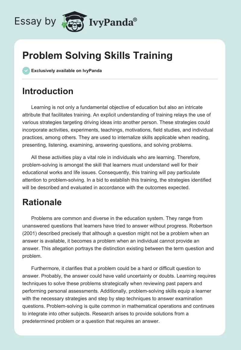 Problem Solving Skills Training. Page 1