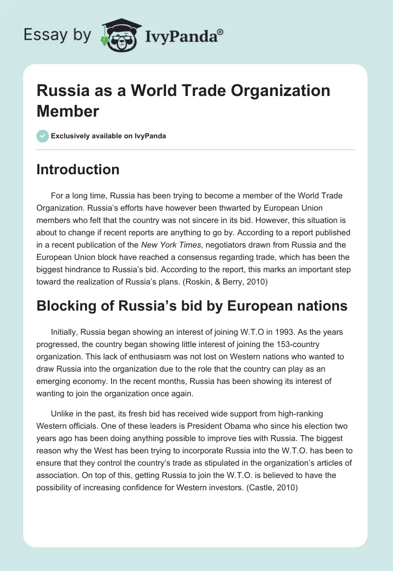 Russia as a World Trade Organization Member. Page 1