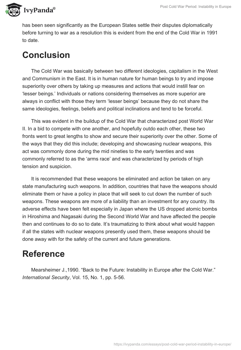 Post Cold War Period: Instability in Europe. Page 5