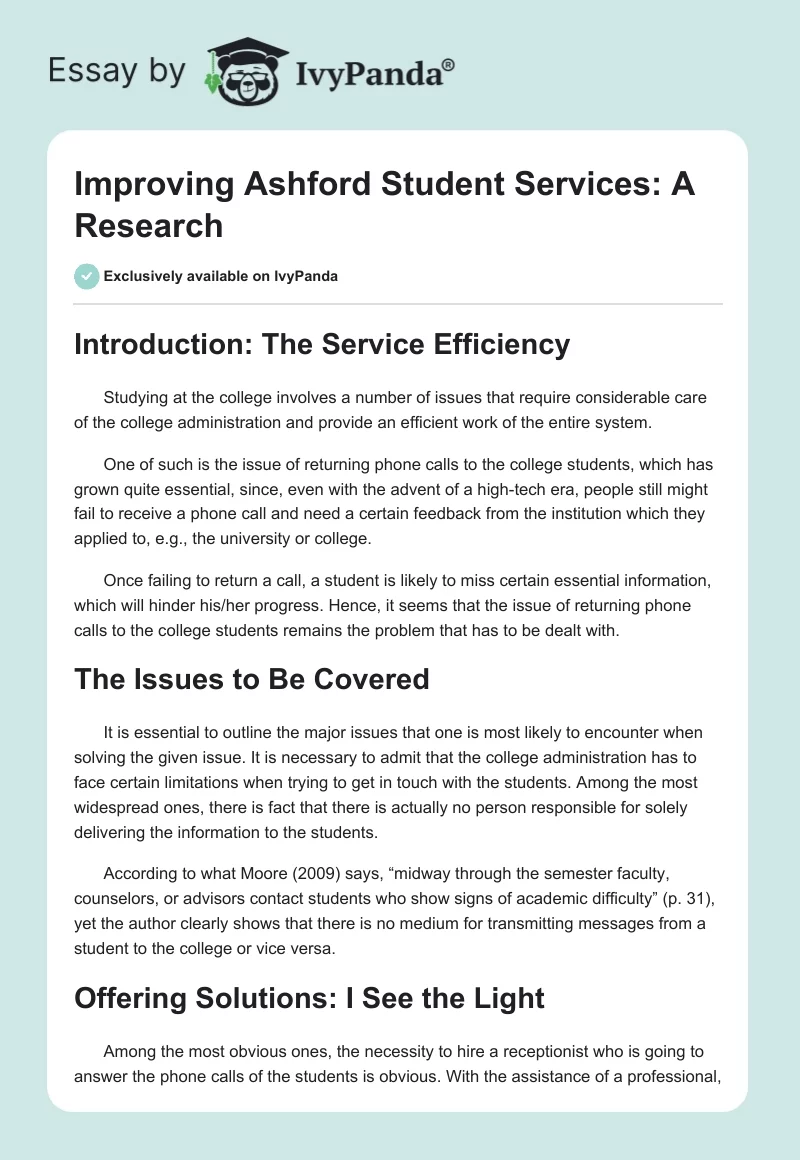Improving Ashford Student Services: A Research. Page 1