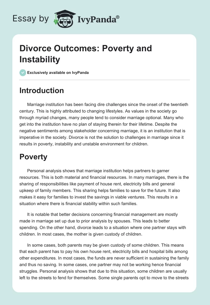Divorce Outcomes: Poverty and Instability. Page 1