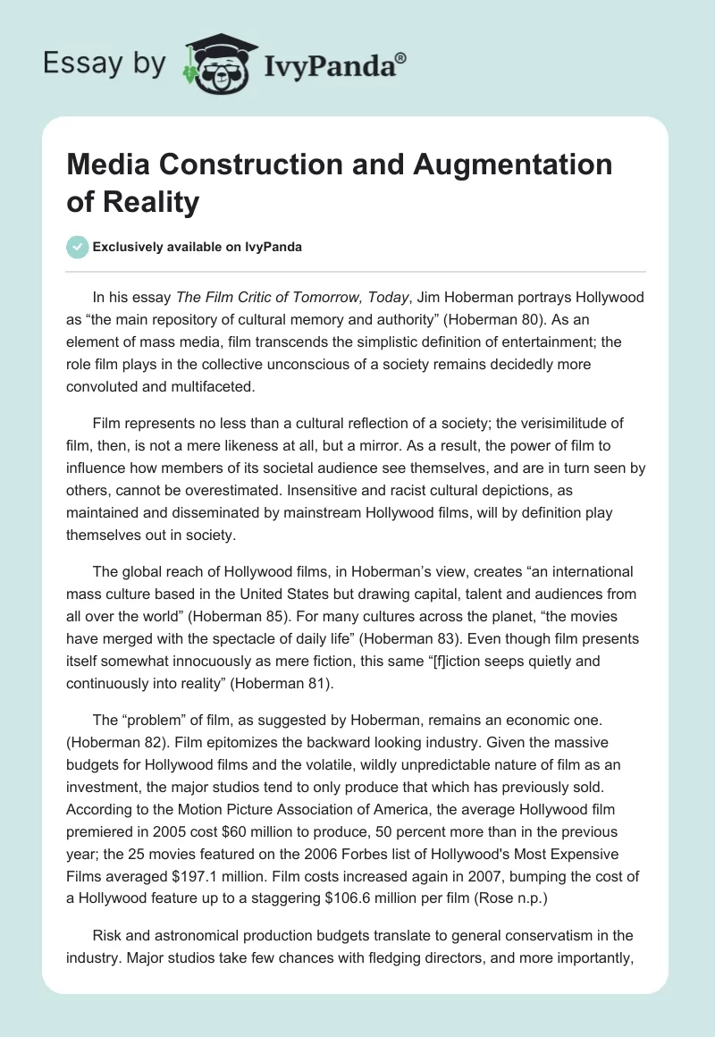 Media Construction and Augmentation of Reality. Page 1