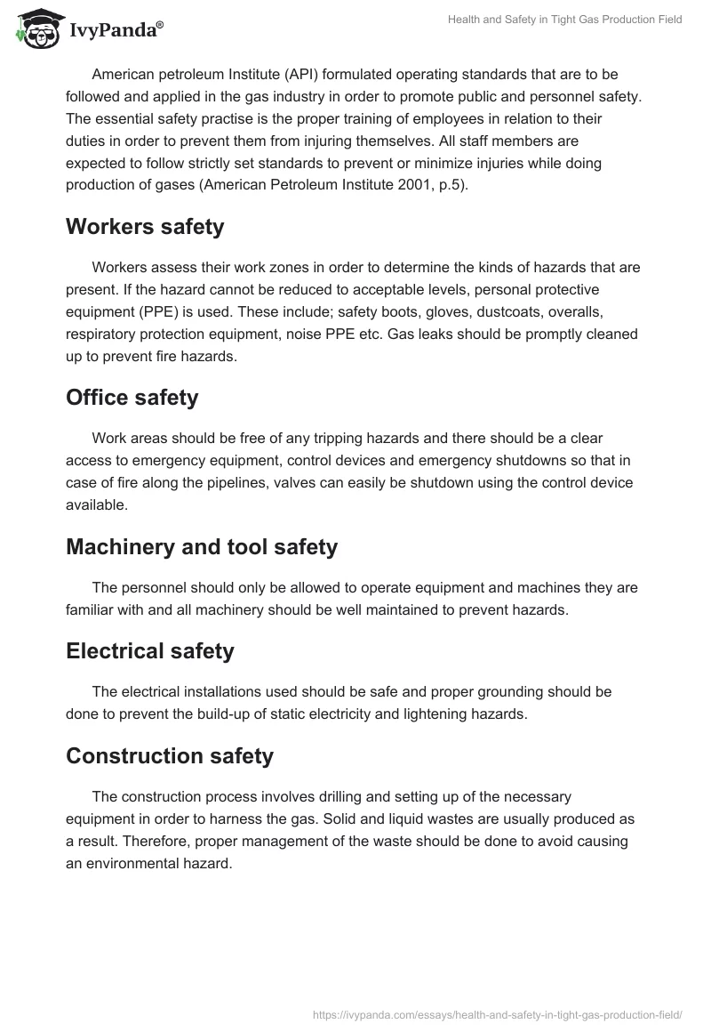 Health and Safety in Tight Gas Production Field. Page 2