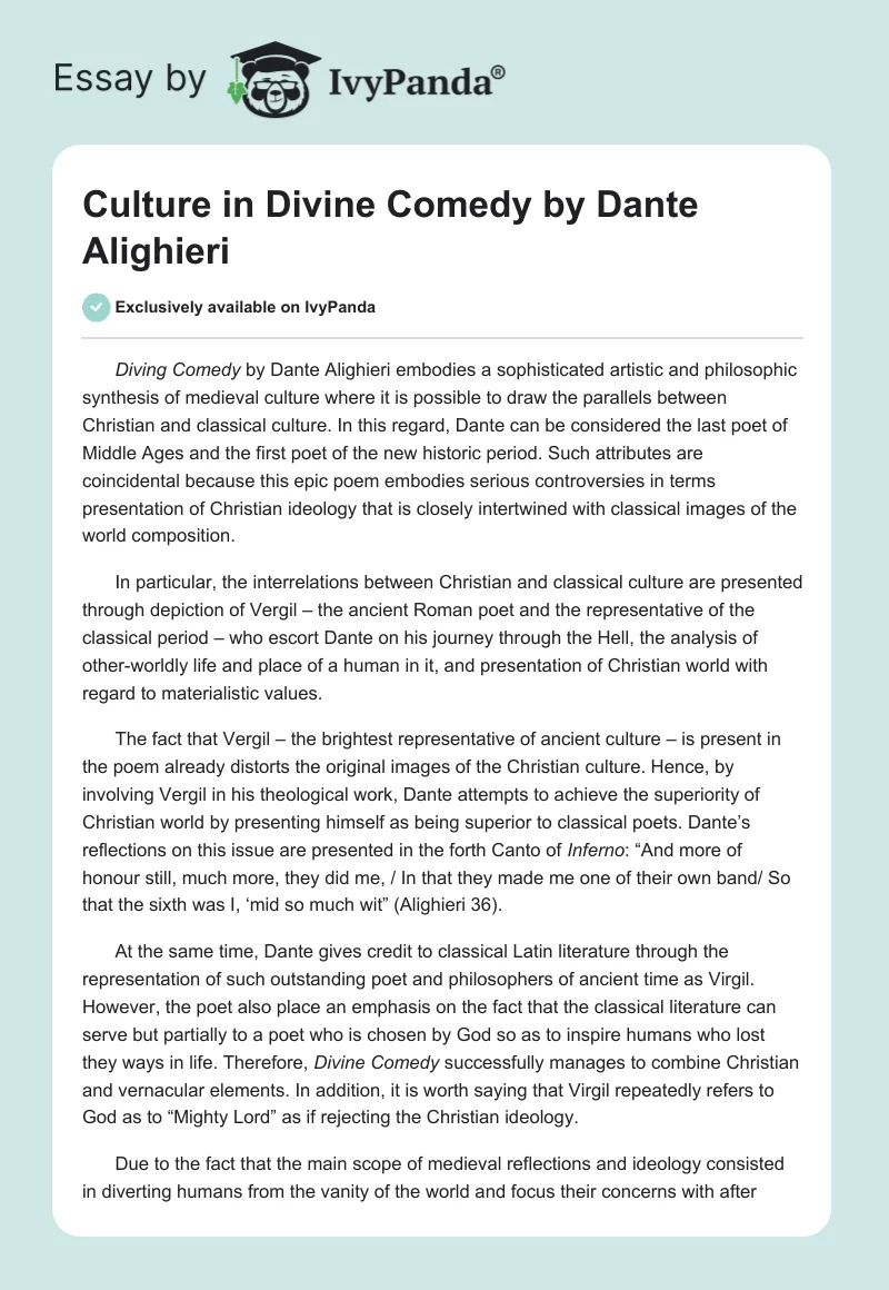 Culture in "Divine Comedy" by Dante Alighieri. Page 1