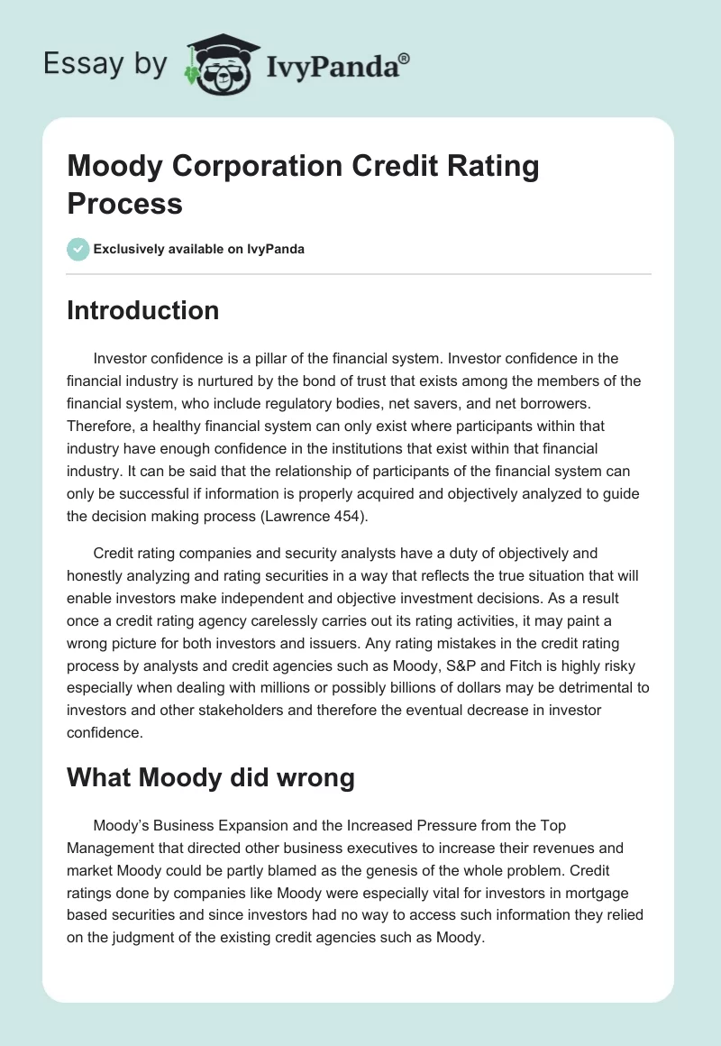 Moody Corporation Credit Rating Process. Page 1
