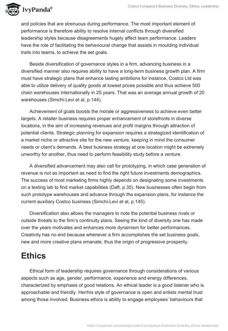 Costco Company's Business Diversity, Ethics, Leadership. Page 5