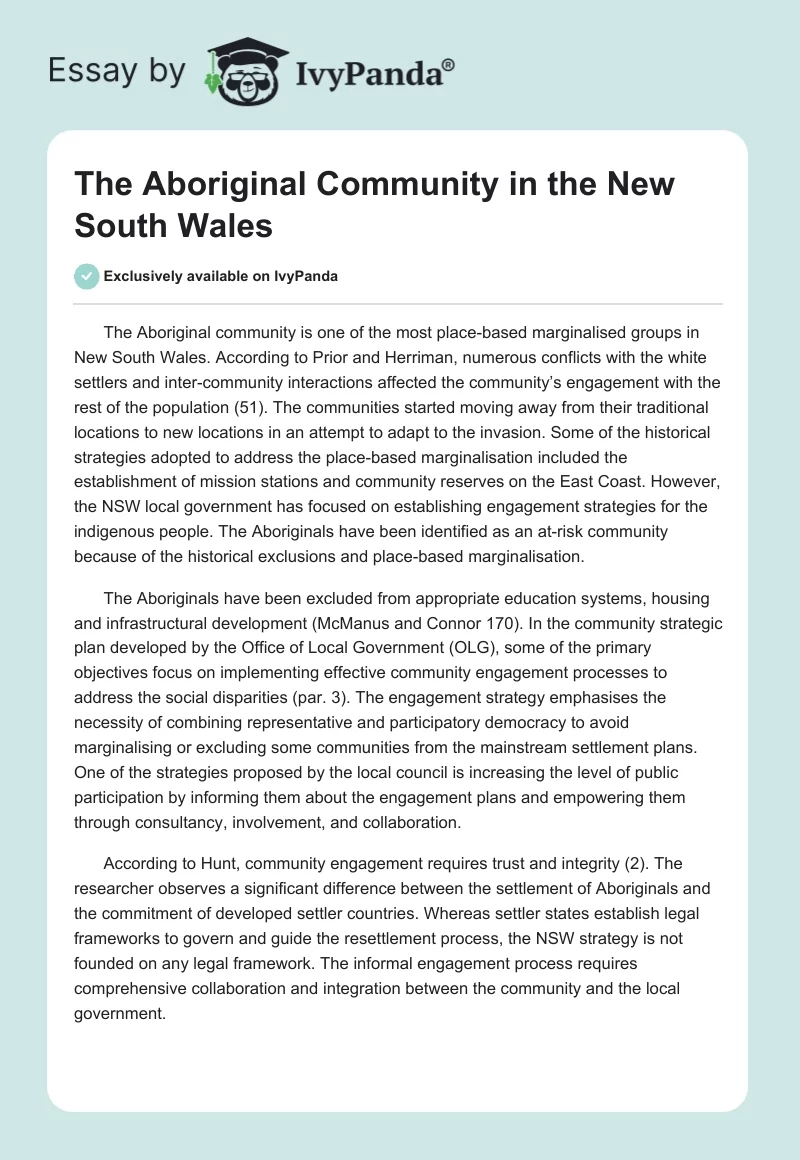 The Aboriginal Community in the New South Wales. Page 1