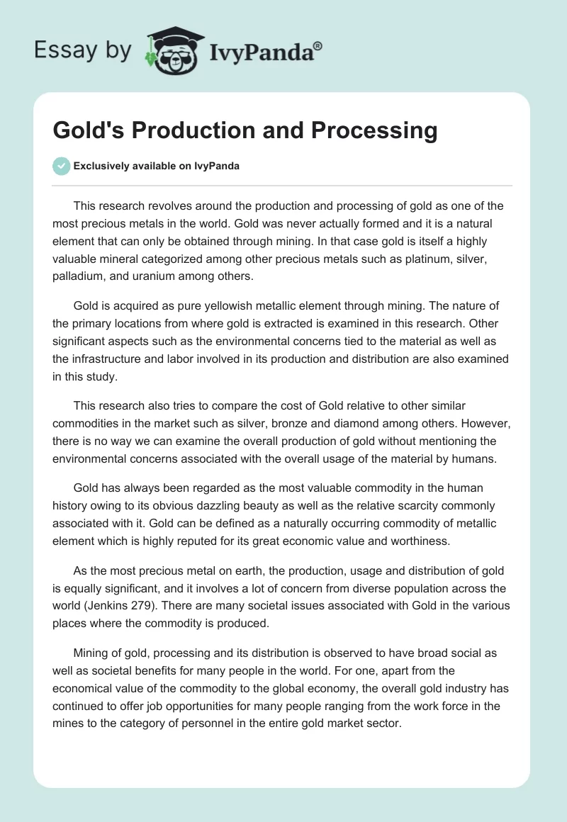 Gold's Production and Processing. Page 1