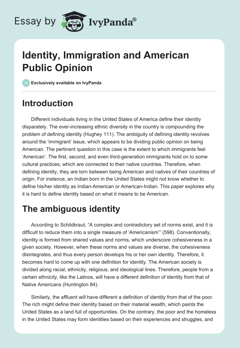 Identity, Immigration and American Public Opinion. Page 1