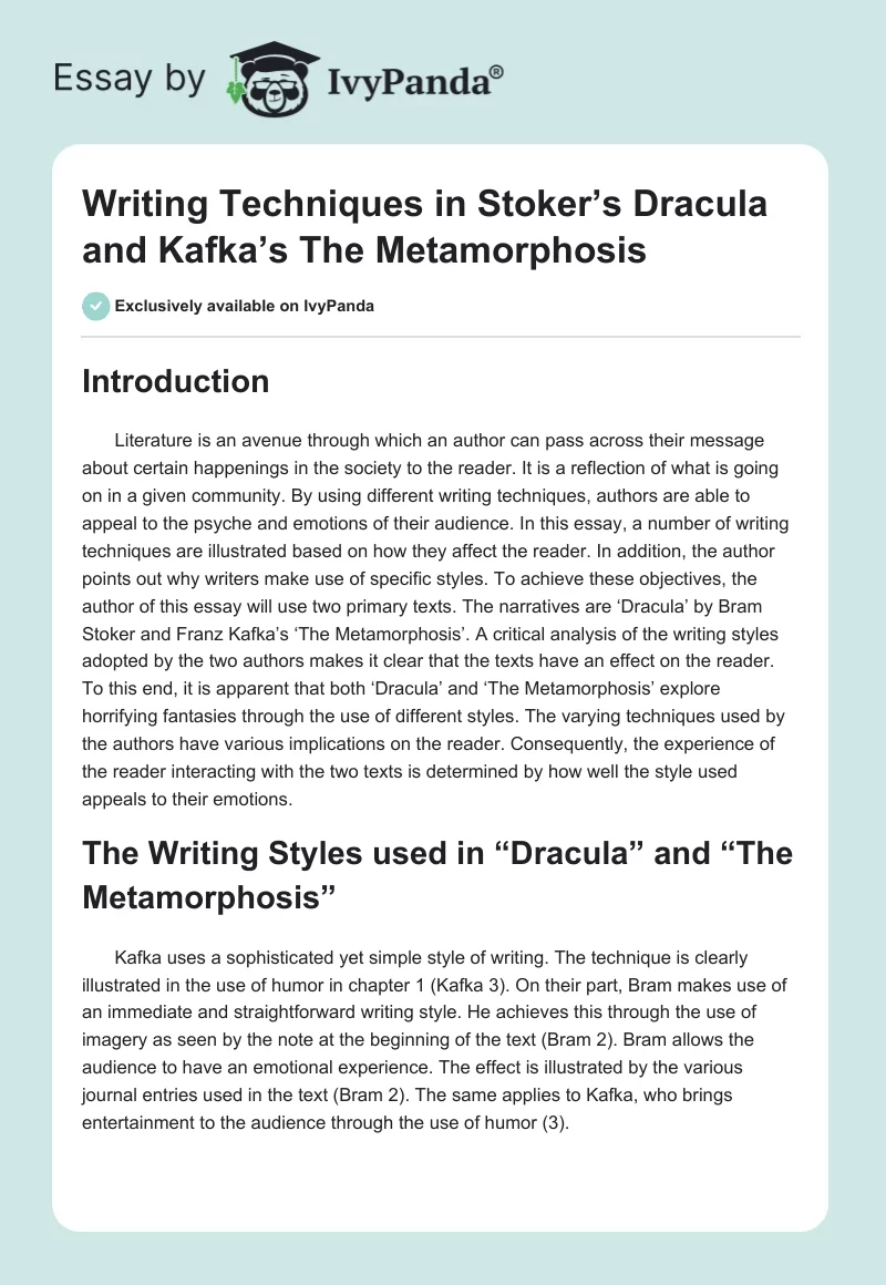 Writing Techniques in Stoker’s Dracula and Kafka’s The Metamorphosis. Page 1