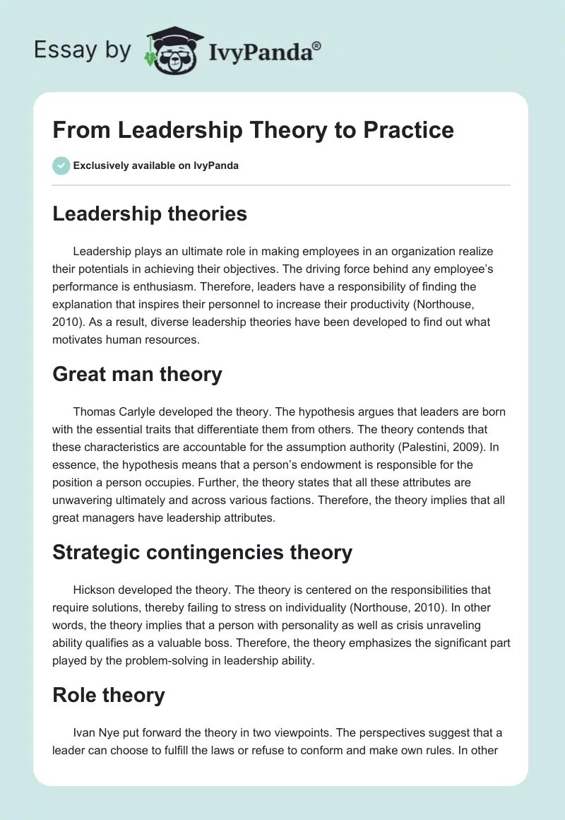 From Leadership Theory to Practice. Page 1
